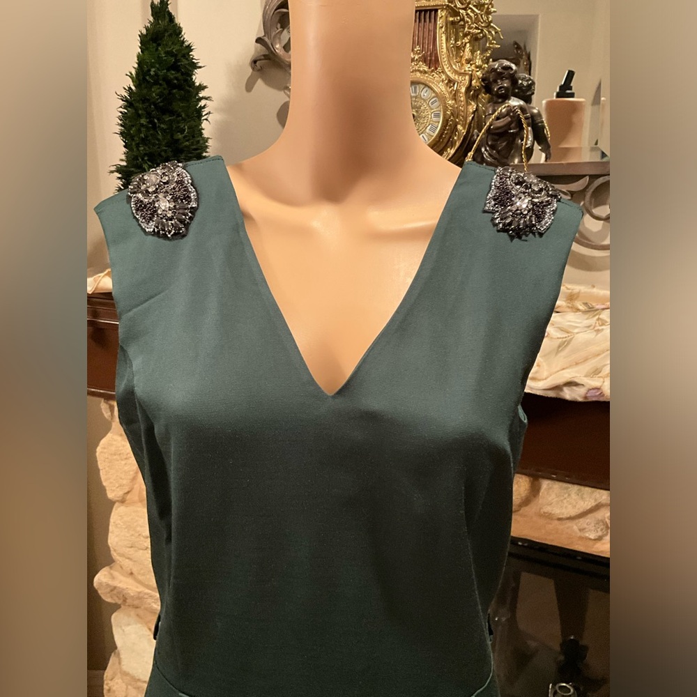 SOPHENE  Beaded shoulders Hunter green glamorous dress